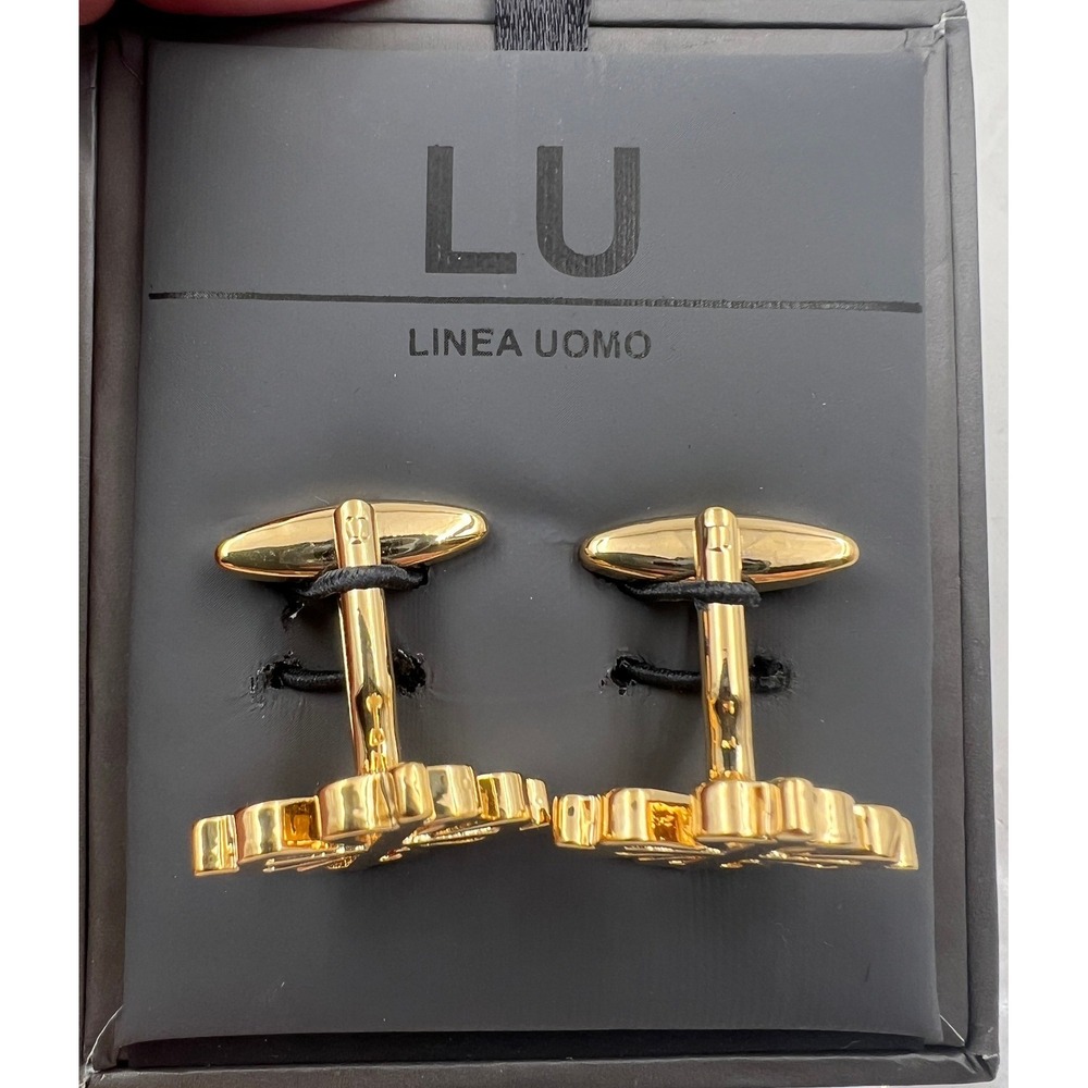 Linea Uomo Cufflinks Men's Gold Tone Fleur De Lis Quatrefoil NIB